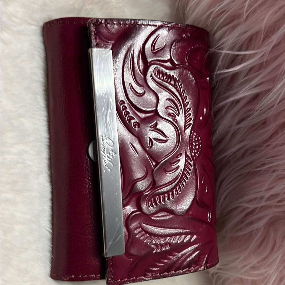 LG Maroon embossed Leather Wallet with Dark Interior